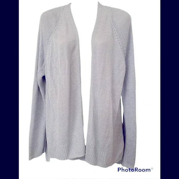 Ann Taylor Loft Linen Blend Ice Blue/Gray Open Front Cardigan Sz L - Picture 1 of 5